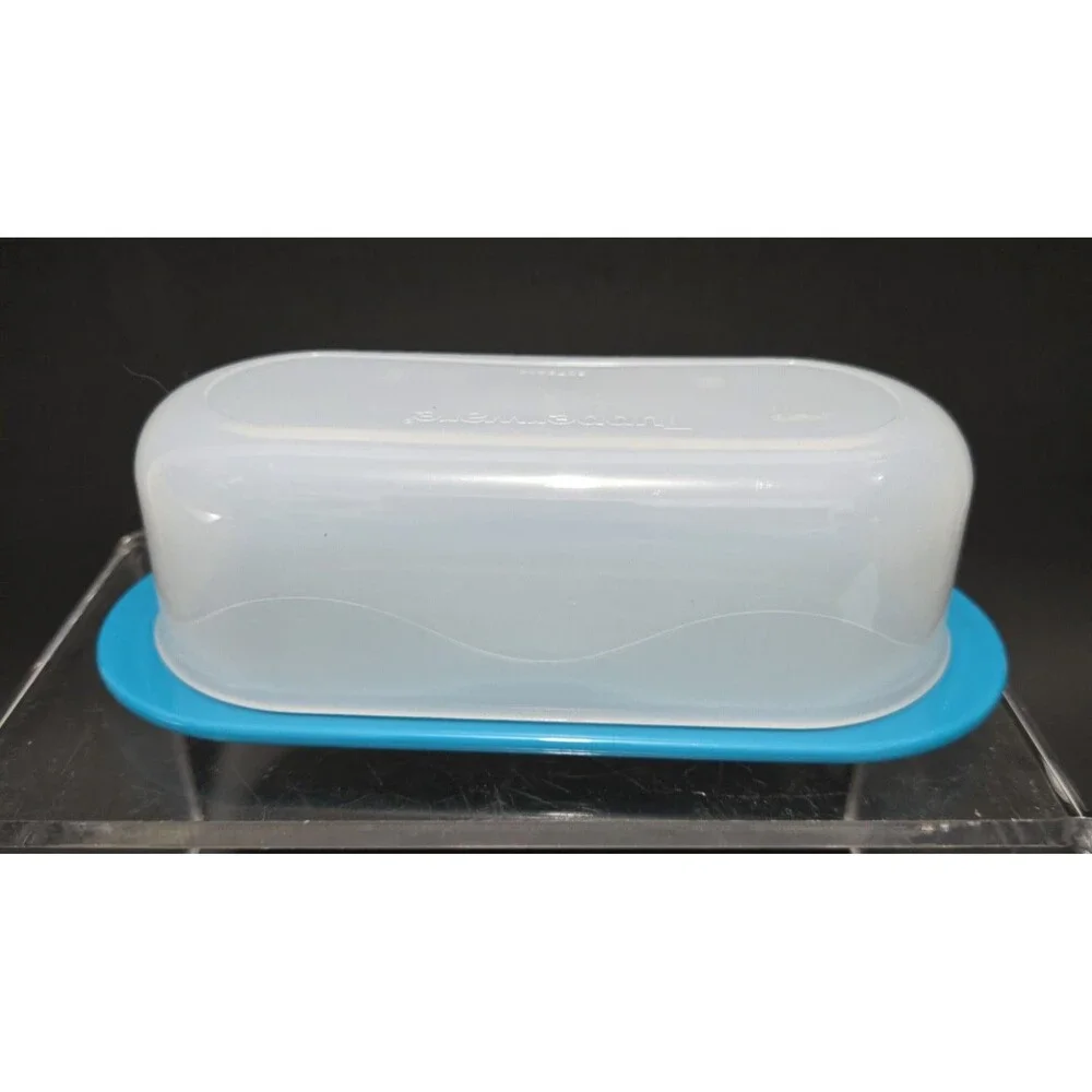 Tupperware Impressions Small Butter Dish Aqua Base Hold 1 Stick Butter 7x3”